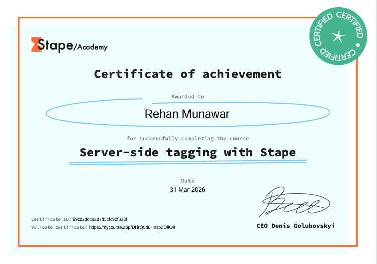 Server-Side Tagging with Stape certificate